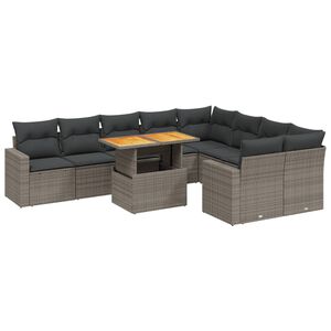 vidaXL 10 Piece Garden Sofa Set with Cushions Grey Poly Rattan