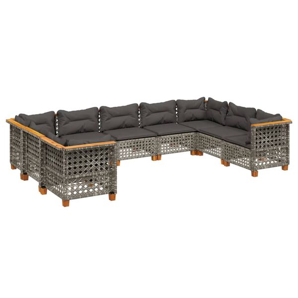 vidaXL 9 Piece Garden Sofa Set with Cushions Grey Poly Rattan