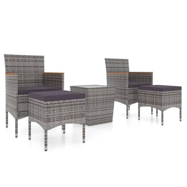 vidaXL 5 Piece Garden Bistro Set Poly Rattan and Tempered Glass Grey