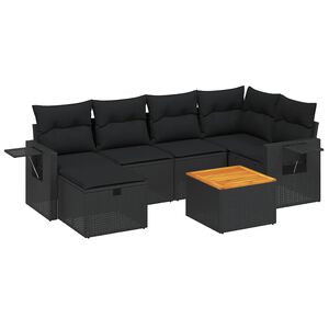 vidaXL 7 Piece Garden Sofa Set with Cushions Black Poly Rattan