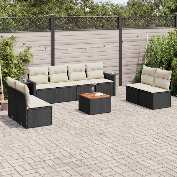 vidaXL 9 Piece Garden Sofa Set with Cushions Black Poly Rattan