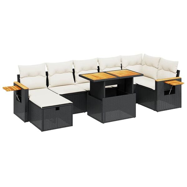 vidaXL 8 Piece Garden Sofa Set with Cushions Black Poly Rattan