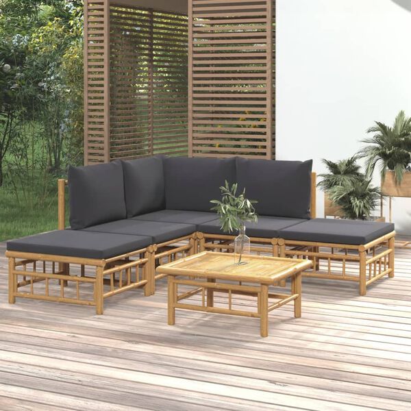 vidaXL 6 Piece Garden Lounge Set with Dark Grey Cushions Bamboo