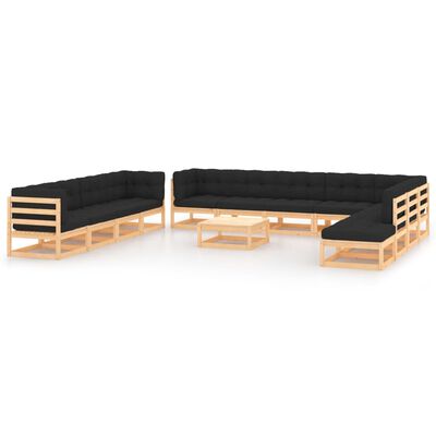 vidaXL 13 Piece Garden Lounge Set with Anthracite Cushions Pinewood