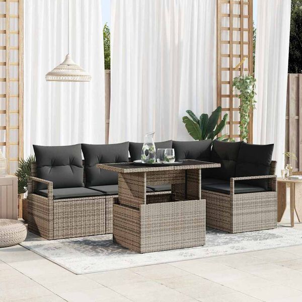 vidaXL Garden Sofa Set with Cushion 6 pcs Grey Poly rattan