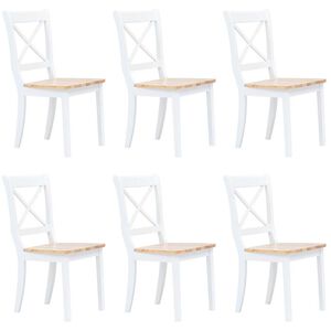 vidaXL Dining Chairs 6 pcs White and Natural Solid Rubber Wood