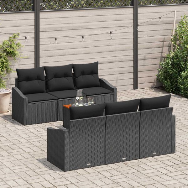 vidaXL Garden Sofa Set with Cushion 7 pcs Black Poly Rattan