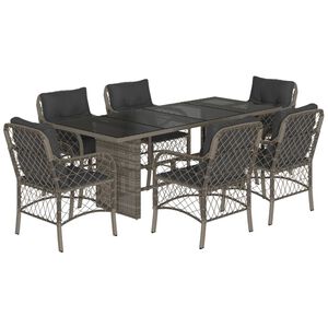 vidaXL 7 Piece Garden Dining Set with Cushions Grey Poly Rattan