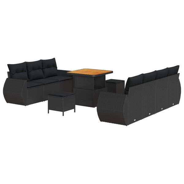 vidaXL Garden Sofa Set with Cushion 10 pcs Black Poly Rattan