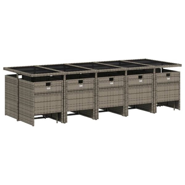 vidaXL 15 Piece Garden Dining Set with Cushions Grey Poly Rattan