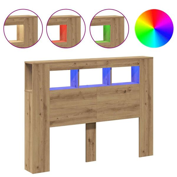 vidaXL LED Headboard Artisan Oak 140x18.5x103.5 cm Engineered Wood