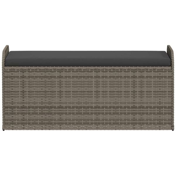 vidaXL Storage Bench with Cushion Grey 115x51x52 cm Poly Rattan