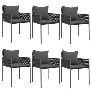 vidaXL Garden Chairs with Cushions 6 pcs Black 54x61x83 cm Poly Rattan