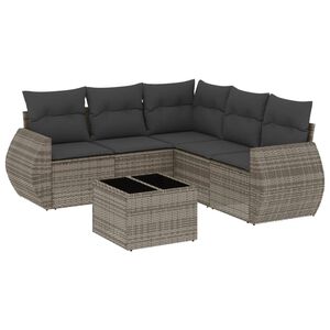 vidaXL 6 Piece Garden Sofa Set with Cushions Grey Poly Rattan