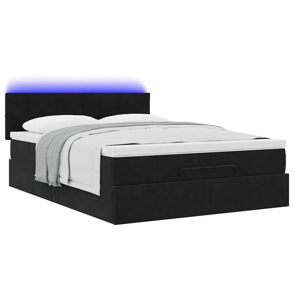 vidaXL Ottoman Bed with Mattress & LEDs Black Double Velvet
