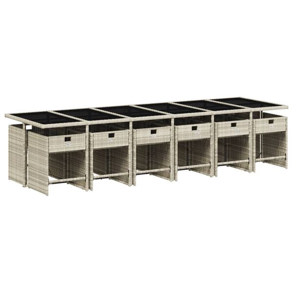 vidaXL 13 Piece Garden Dining Set with Cushions Light Grey Poly Rattan