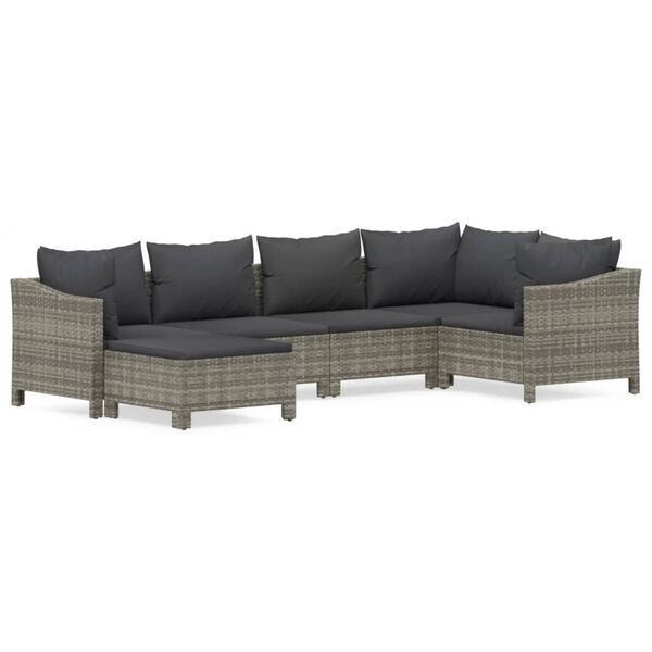 vidaXL 6 Piece Garden Lounge Set with Cushions Grey Poly Rattan