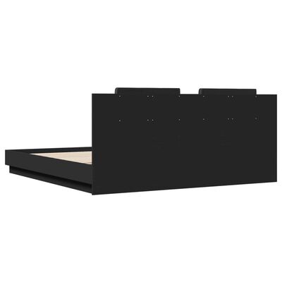 vidaXL Bed Frame with Headboard and LED Lights Black 180x200 cm Super King