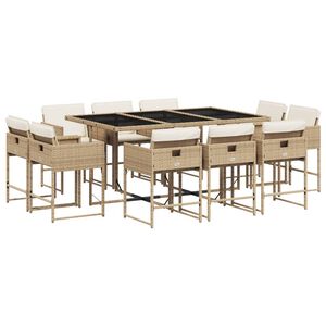 vidaXL 11 Piece Garden Dining Set with Cushions Beige Poly Rattan