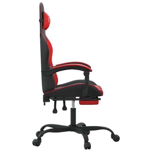 vidaXL Swivel Gaming Chair with Footrest Black&Red Faux Leather
