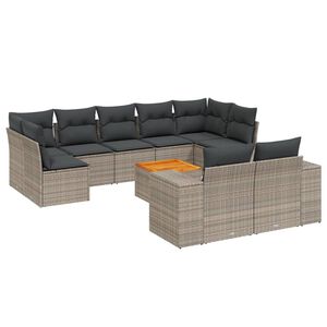 vidaXL 10 Piece Garden Sofa Set with Cushions Grey Poly Rattan