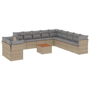 vidaXL 12 Piece Garden Sofa Set with Cushions Mix Beige Poly Rattan