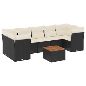 vidaXL 8 Piece Garden Sofa Set with Cushions Black Poly Rattan