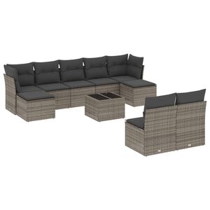 vidaXL 10 Piece Garden Sofa Set with Cushions Grey Poly Rattan