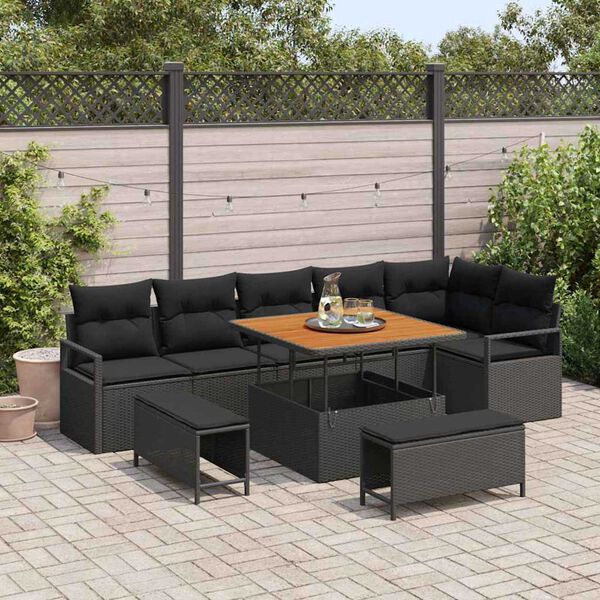 vidaXL Garden Sofa Set with Cushion with Storage 9 pcs Black