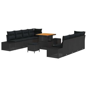 vidaXL Garden Sofa Set with Cushion 11 pcs Black Poly Rattan