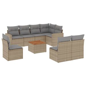 vidaXL 9 Piece Garden Sofa Set with Cushions Beige Poly Rattan