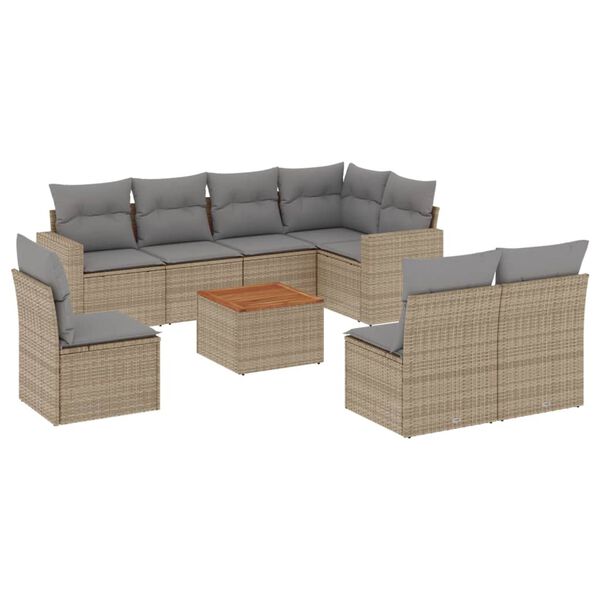 vidaXL 9 Piece Garden Sofa Set with Cushions Beige Poly Rattan