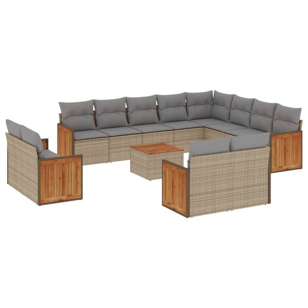 vidaXL 13 Piece Garden Sofa Set with Cushions Beige Poly Rattan