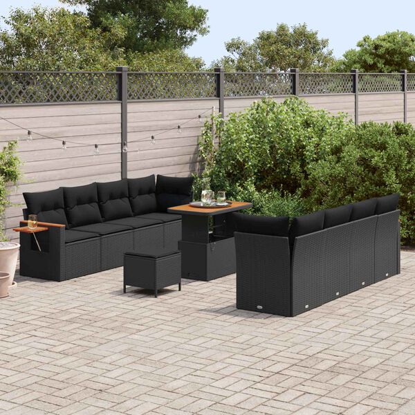 vidaXL Garden Sofa Set with Cushion 12 pcs Black Poly Rattan