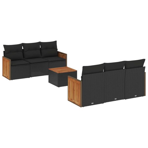 vidaXL 7 Piece Garden Sofa Set with Cushions Black Poly Rattan
