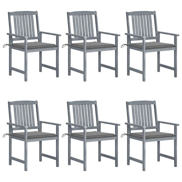 vidaXL Garden Chairs with Cushions 6 pcs Solid Wood Acacia Grey