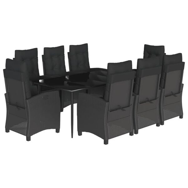 vidaXL 9 Piece Garden Dining Set with Cushions Black Poly Rattan