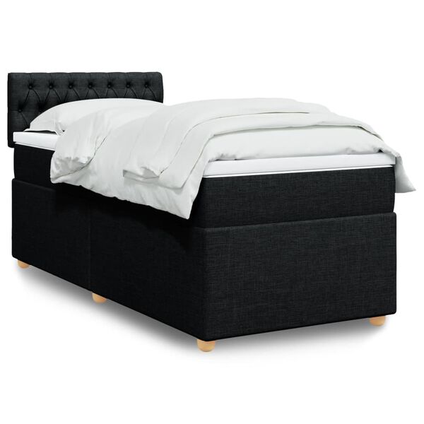 vidaXL Box Spring Bed with Mattress Black King Single Fabric