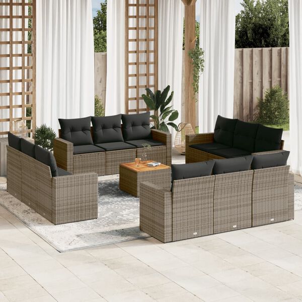 vidaXL 13 Piece Garden Sofa Set with Cushions Grey Poly Rattan