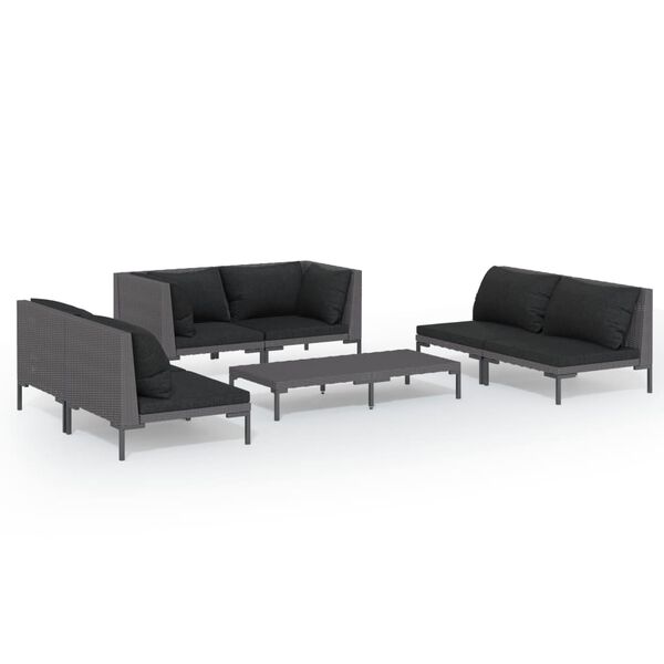 vidaXL 7 Piece Garden Lounge Set with Cushions Poly Rattan Dark Grey