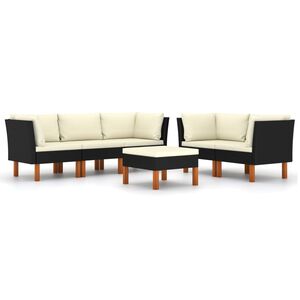 vidaXL 6 Piece Garden Lounge Set with Cushions Poly Rattan Black