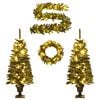 vidaXL Artificial Christmas Trees 2 pcs with Wreath, Garland and LEDs