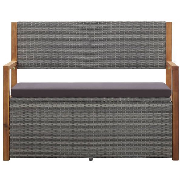 vidaXL Storage Bench 115 cm Poly Rattan and Solid Acacia Wood Grey