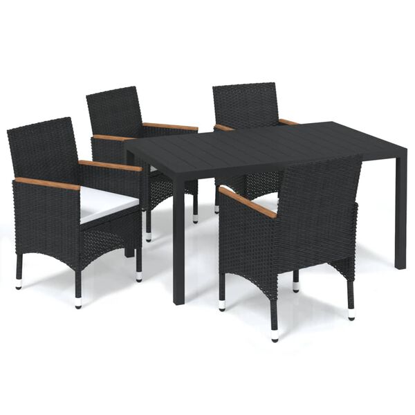 vidaXL 5 Piece Garden Dining Set with Cushions Poly Rattan Black