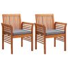 vidaXL Garden Dining Chairs with Cushions 2 pcs Solid Acacia Wood