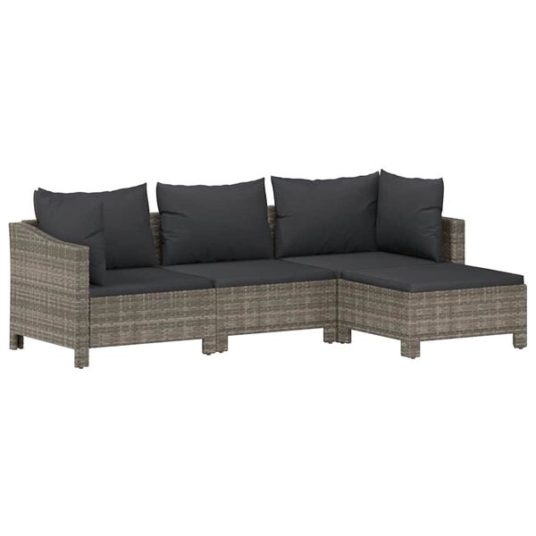 vidaXL 4 Piece Garden Lounge Set with Cushions Grey Poly Rattan