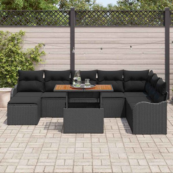 vidaXL Garden Sofa Set 9 pcs Black Poly rattan and powder-coated steel