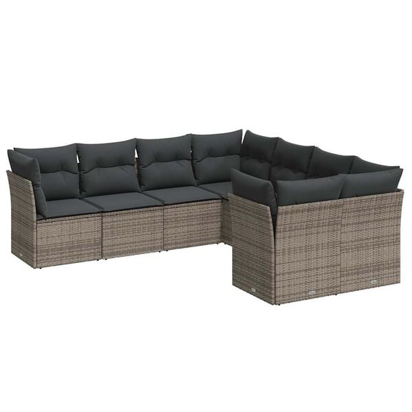 vidaXL 8 Piece Garden Sofa Set with Cushions Grey Poly Rattan