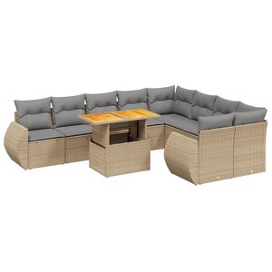 vidaXL 10 Piece Garden Sofa Set with Cushions Beige Poly Rattan