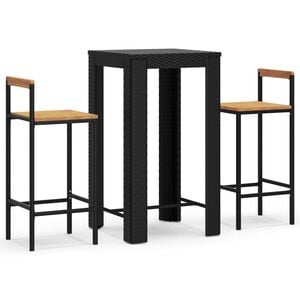 vidaXL 3 Piece Garden Bar Set Black Poly Rattan&Solid Wood Acacia